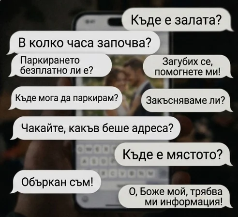 Много разпръснати съобщения с въпроси за сватбата